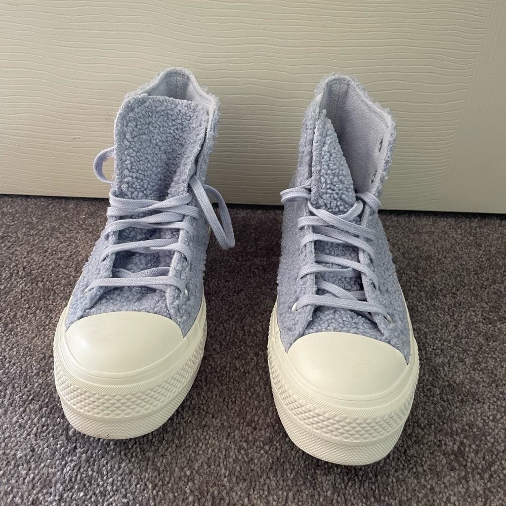Converse Women's Light Gray Sherpa High-Top Platform Sneakers